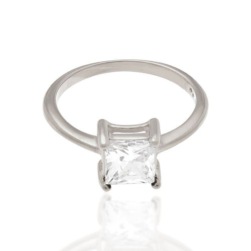 ANEL SOLITÁRIO BANHADO A RHODIUM COM ZIRCÔNIA