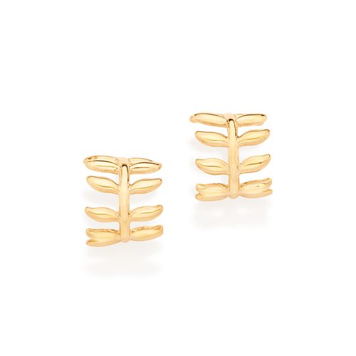BRINCO MEIA ARGOLA FOLHAS BANHADO A OURO 18K