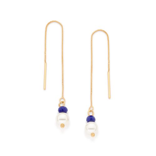 BRINCO PENDURADO BANHADO A OURO 18K COM CRISTAIS E PÉROLAS