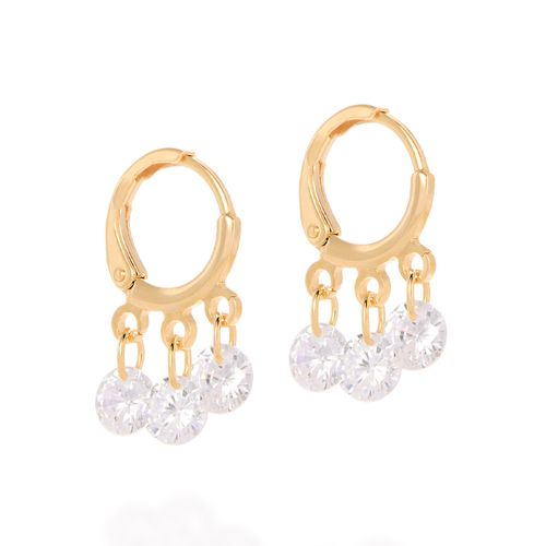 BRINCO ARGOLA BANHADO A OURO 18K COM ZIRCÔNIAS PENDURADAS