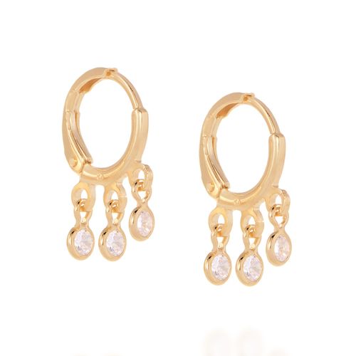 BRINCO ARGOLA BANHADO A OURO 18K COM ZIRCÔNIAS PENDURADAS