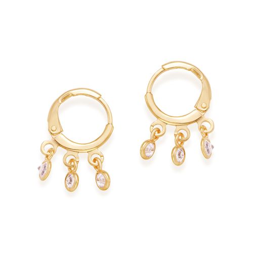 BRINCO ARGOLA BANHADO A OURO 18K COM ZIRCÔNIAS PENDURADAS