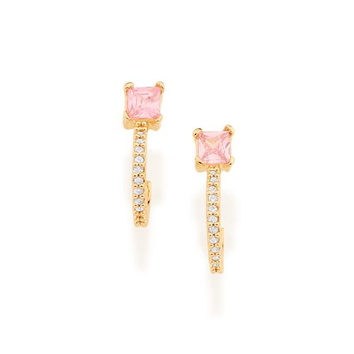 BRINCO MEIA ARGOLA BANHADO A OURO 18K COM ZIRCÔNIAS QUADRADAS