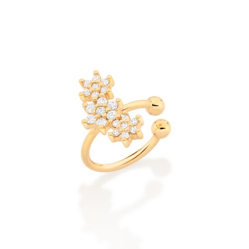 BRINCO PIERCING DE PRESSÃO FLORES BANHADO A OURO 18K COM ZIRCÔNIAS