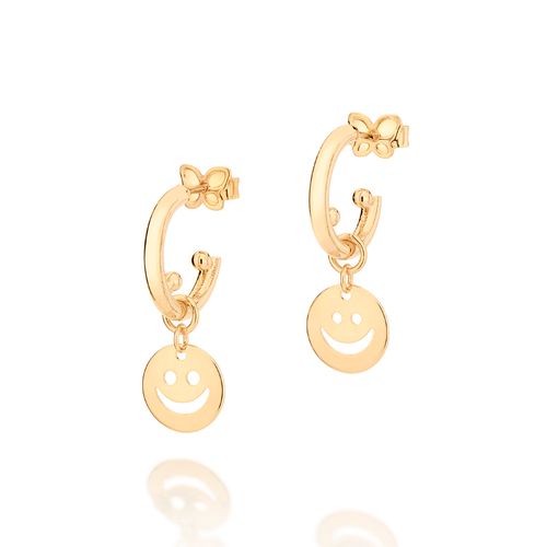 BRINCO MEIA ARGOLA SMILE BANHADO A OURO 18K