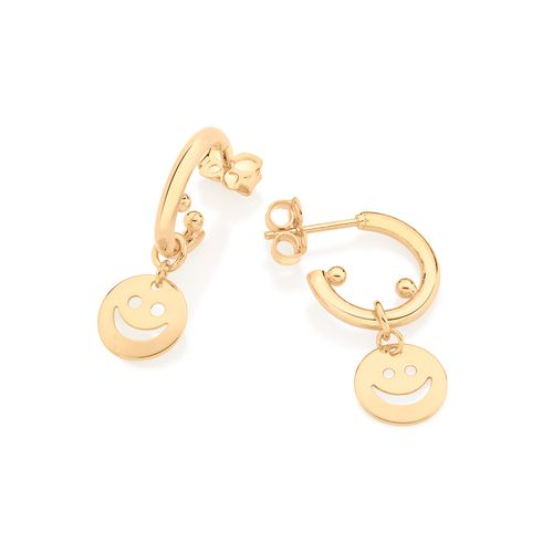 BRINCO MEIA ARGOLA SMILE BANHADO A OURO 18K