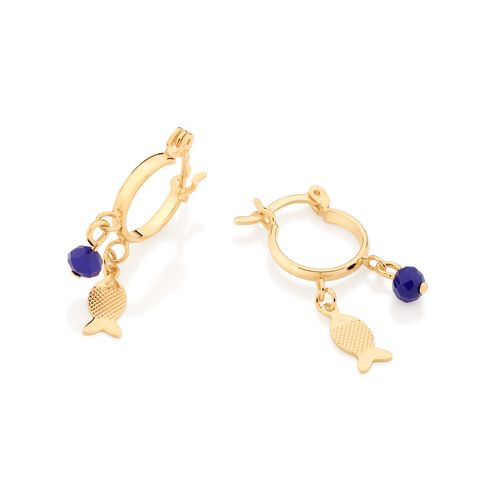 BRINCO ARGOLA COM PEIXE PENDURADO BANHADO A OURO 18K