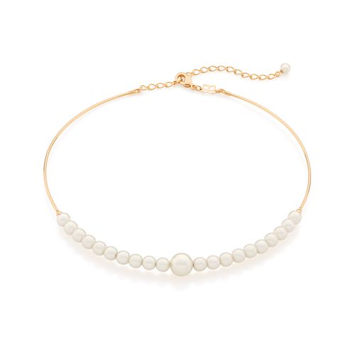 GARGANTILHA CHOKER FOLHAEDA A OURO 18K COM PÉROLAS SINTÉTICAS