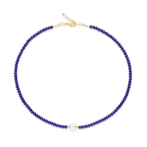 GARGANTILHA BANHADA A OURO 18K COM CRISTAIS FACETADOS E PÉROLA