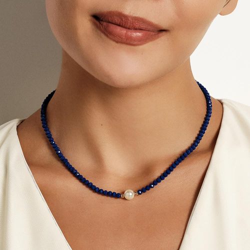 GARGANTILHA BANHADA A OURO 18K COM CRISTAIS FACETADOS E PÉROLA