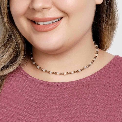 GARGANTILHA BANHADA A OURO 18K COM PÉROLAS E CRISTAIS