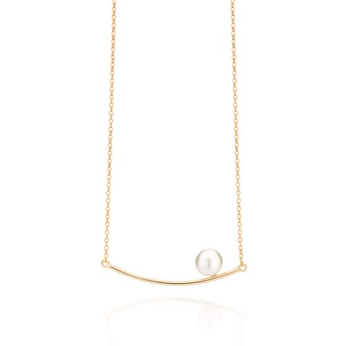 CORDÃO PALITO BANHADO A OURO 18K COM PÉROLA SINTÉTICA