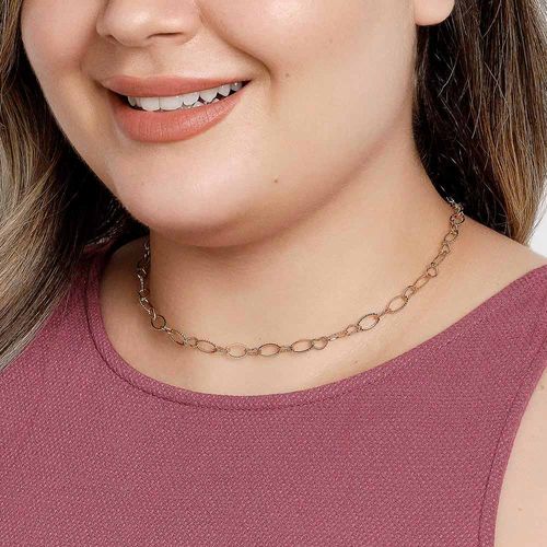 GARGANTILHA ELOS OVAIS E CORAÇÕES BANHADA A OURO 18K