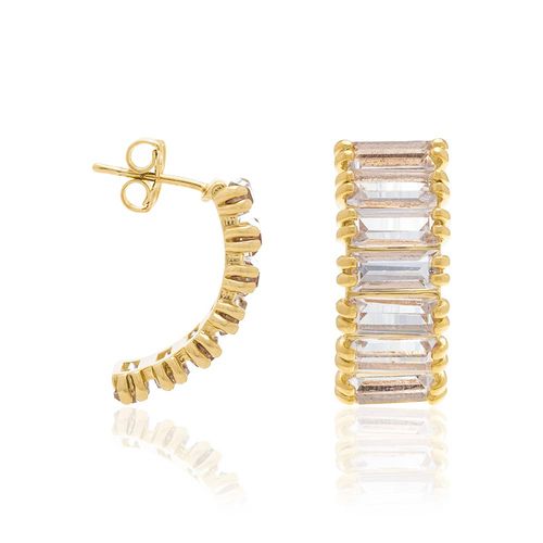 BRINCO BANHADO A OURO 18K MEIA ARGOLA COM CRISTAIS