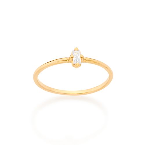 ANEL SOLITÁRIO BANHADO A OURO 18K COM ZIRCÔNIA RETANGULAR