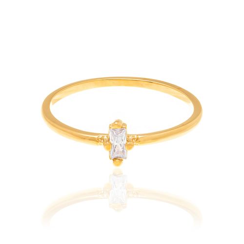 ANEL SOLITÁRIO BANHADO A OURO 18K COM ZIRCÔNIA RETANGULAR