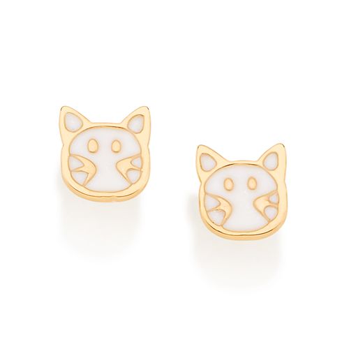 BRINCO INFANTIL GATO BANHADO A OURO 18K COM APLICAÇÃO DE RESINA
