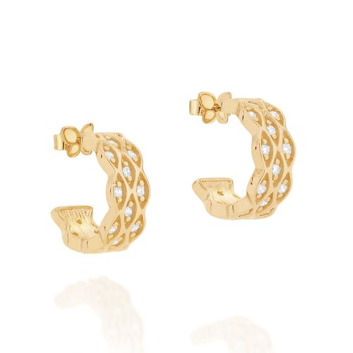 BRINCO MEIA ARGOLA BANHADO A OURO 18K COM ZIRCÔNIAS