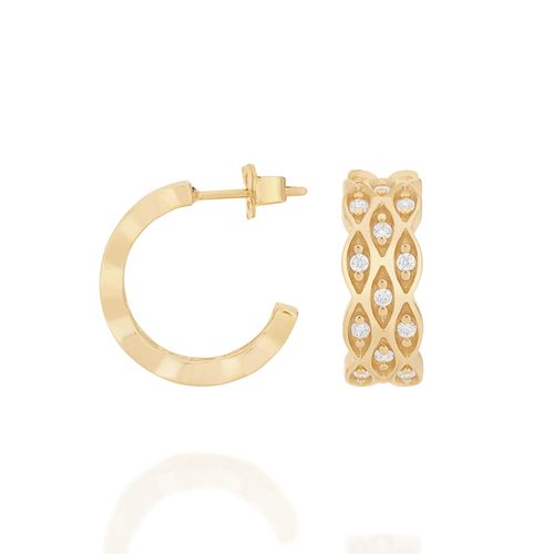 BRINCO MEIA ARGOLA BANHADO A OURO 18K COM ZIRCÔNIAS