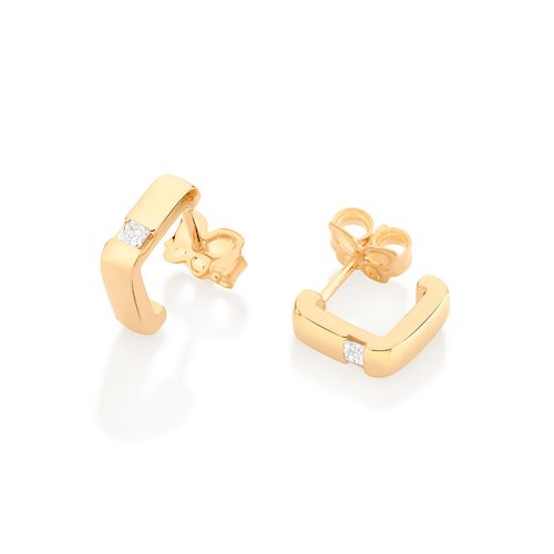 BRINCO ARGOLA QUADRADA BANHADO A OURO 18K COM ZIRCÔNIAS