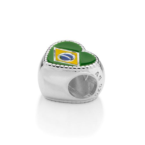 BERLOQUE PASSANTE BANDEIRA DO BRASIL DE PRATA MACIÇA 925 COM RESINA