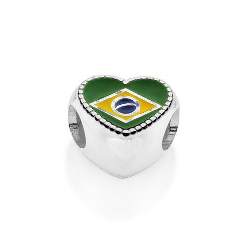 BERLOQUE PASSANTE BANDEIRA DO BRASIL DE PRATA MACIÇA 925 COM RESINA