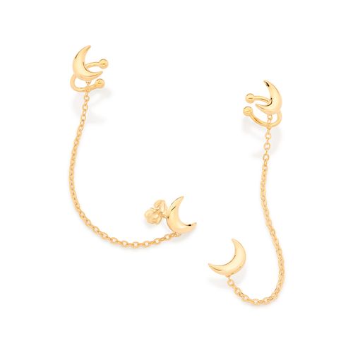 BRINCO EAR CUFF COM PIERCING DE PRESSÃO LUAS BANHADO A OURO 18K