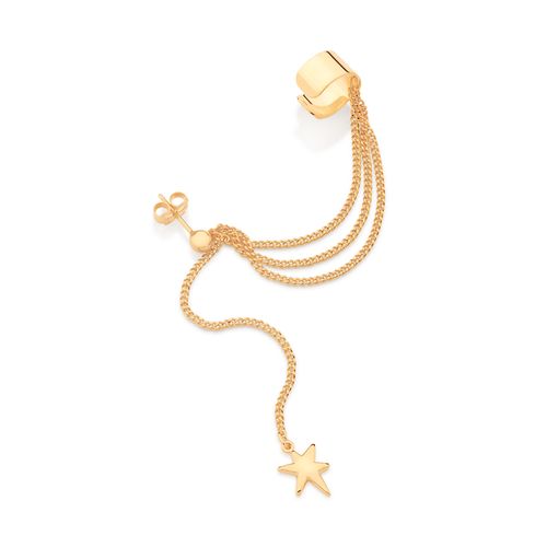 BRINCO EAR CUFF COM PIERCING DE PRESSÃO BANHADO A OURO 18K