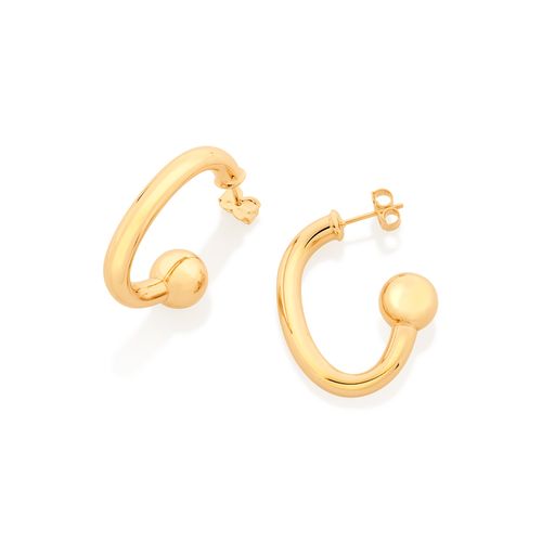 BRINCO MEIA ARGOLA OVAL TUBO BANHADO A OURO 18K