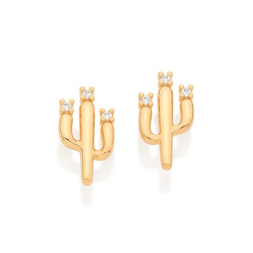BRINCO CACTO BANHADO A OURO 18K COM ZIRCÔNIAS