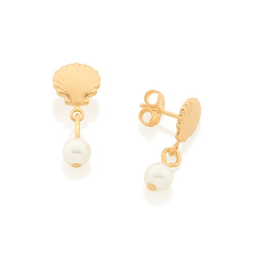BRINCO CONCHA BANHADO A OURO 18K COM PÉROLAS