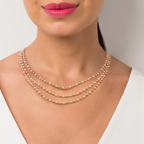 COLAR TRIPLO BANHADO A OURO 18K COM PÉROLAS SINTÉTICAS E ESFERAS