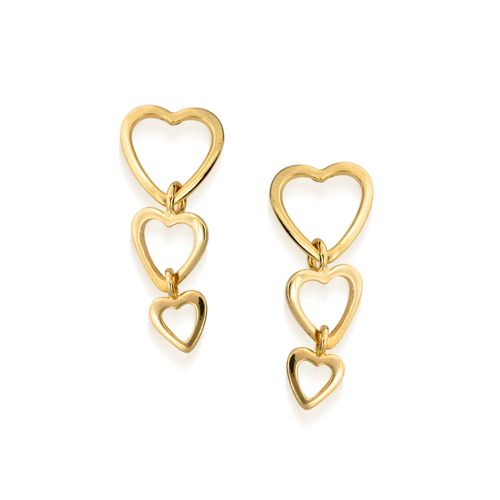 BRINCO CORAÇÕES PÊNDULO BANHADO A OURO 18K