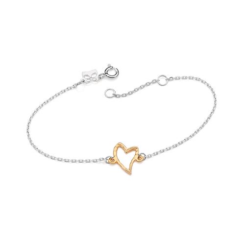 PULSEIRA EM PRATA MACIÇA 925 E CORAÇÃO BANHADO A OURO 18K