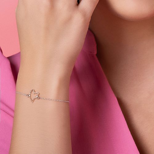 PULSEIRA EM PRATA MACIÇA 925 E CORAÇÃO BANHADO A OURO 18K