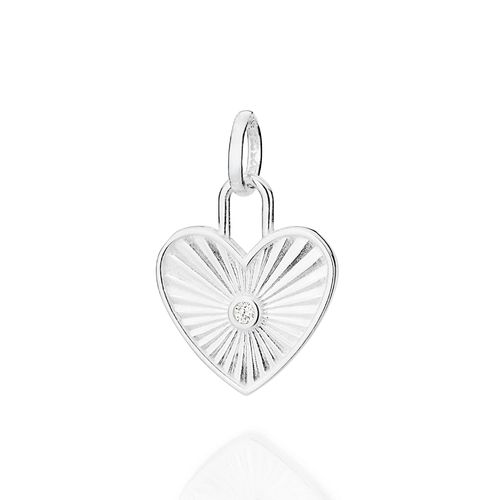 PINGENTE CORAÇÃO CADEADO DE PRATA MACIÇA 925 COM ZIRCÔNIA