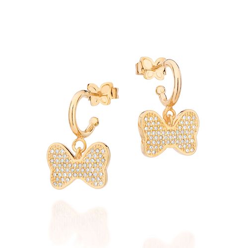 BRINCO MEIA ARGOLA LAÇO DA MINNIE BANHADO A OURO 18K COM ZIRCÔNIAS