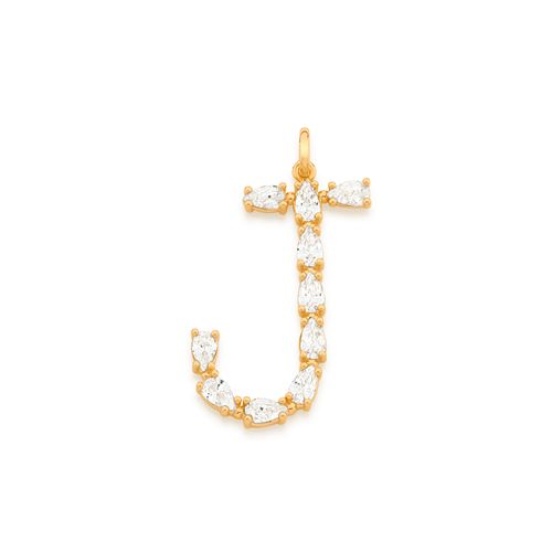 PINGENTE LETRA BANHADO A OURO 18K COM ZIRCÔNIAS GOTA-LETRA J