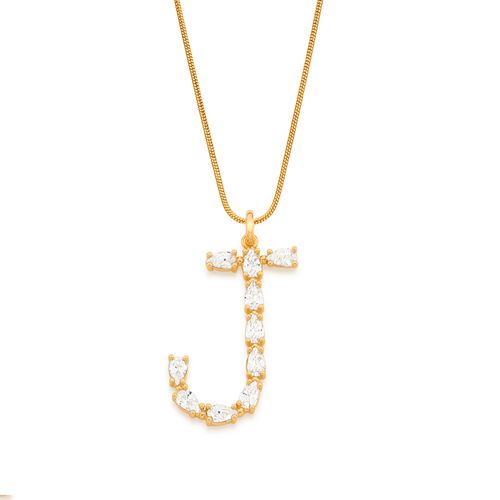 PINGENTE LETRA BANHADO A OURO 18K COM ZIRCÔNIAS GOTA-LETRA J