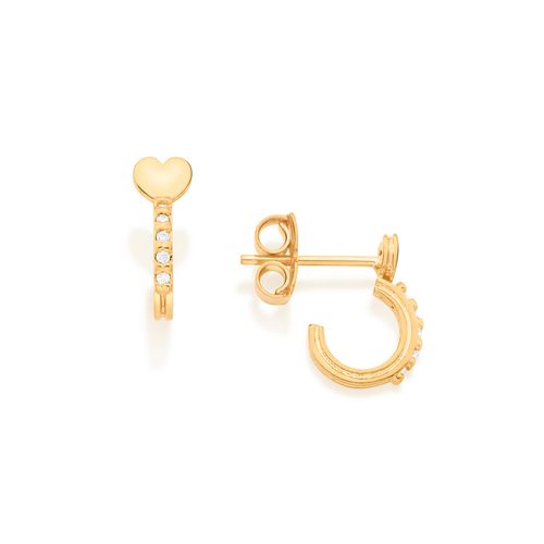 BRINCO MEIA ARGOLA CORAÇÃO BANHADO A OURO 18K COM ZIRCÔNIAS