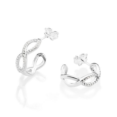 BRINCO ARGOLA INFINITO CRAVEJADO COM ZIRCÔNIAS DE PRATA MACIÇA 925