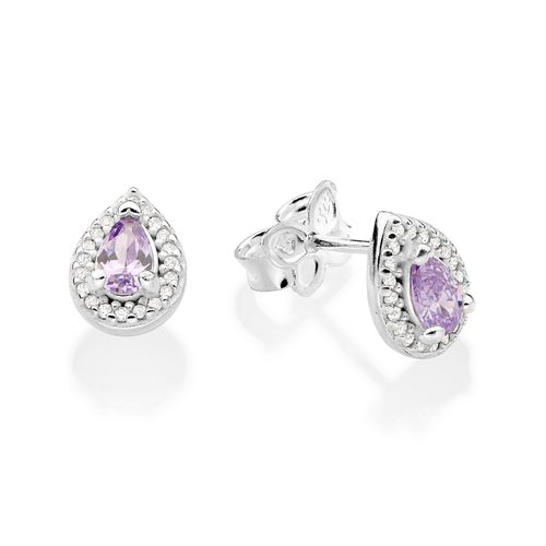 BRINCO SOLITÁRIO GOTA LILÁS DE PRATA MACIÇA 925 COM ZIRCÔNIAS