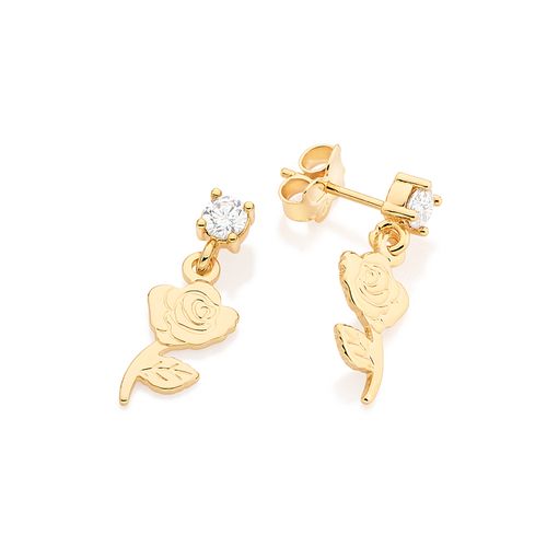 BRINCO ROSA DA BELA BANHADO A OURO 18K COM ZIRCÔNIAS
