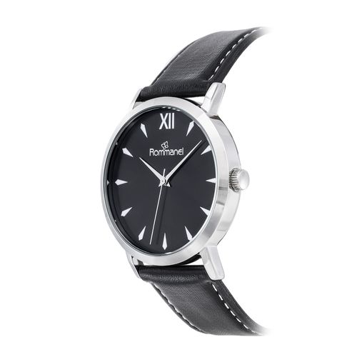 RELÓGIO ANALÓGICO SOCIAL PRATA COM PULSEIRA DE COURO SINTÉTICO PRETO