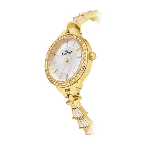 RELÓGIO ANALÓGICO SOCIAL DOURADO COM CRISTAIS