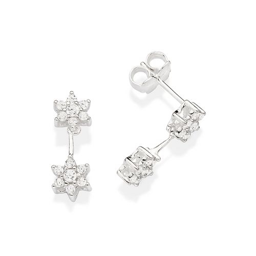 BRINCO FLORES DE PRATA MACIÇA 925 COM ZIRCÔNIAS