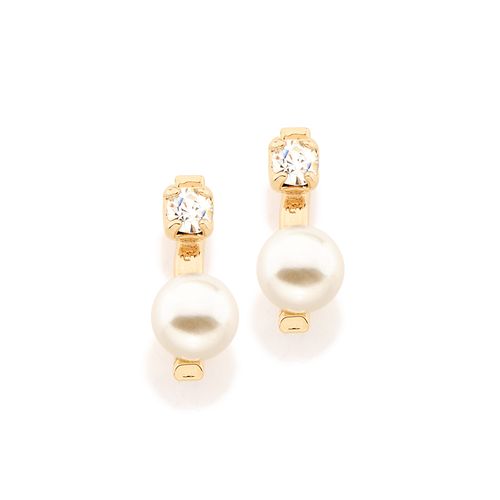 BRINCO BANHADO A OURO 18K COM CRISTAIS E PÉROLAS SINTÉTICAS