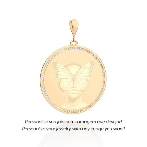 MEDALHA REDONDA PERSONALIZÁVEL BANHADA A OURO 18K COM ZIRCÔNIAS