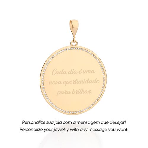 MEDALHA REDONDA PERSONALIZÁVEL BANHADA A OURO 18K COM ZIRCÔNIAS