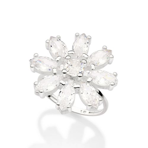 MAXI ANEL DE PRATA 925  FLOR COM ZIRCÔNIAS